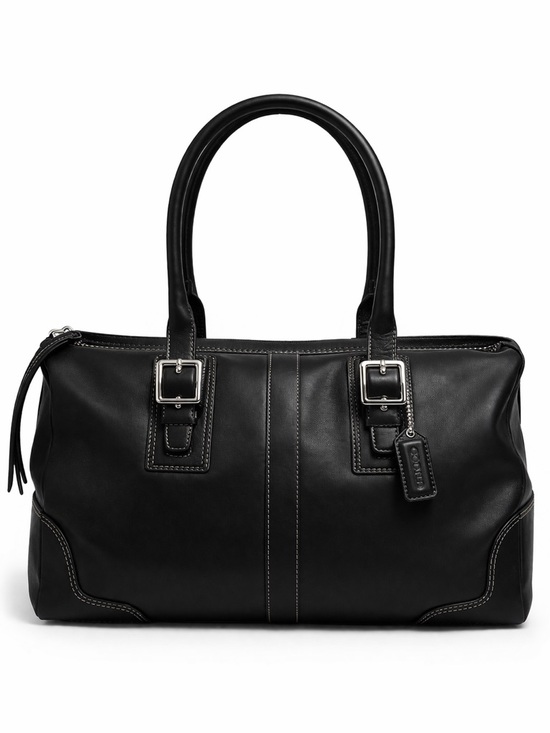 Coach Black Leather Satchel Structured Shoulder Bag Silver Hardware Work Tote - Picture 1 of 10